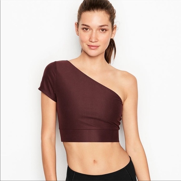 Victoria's Secret Tops - NEW Victoria Sport Burgundy One Shoulder Banded Crop Top size XS